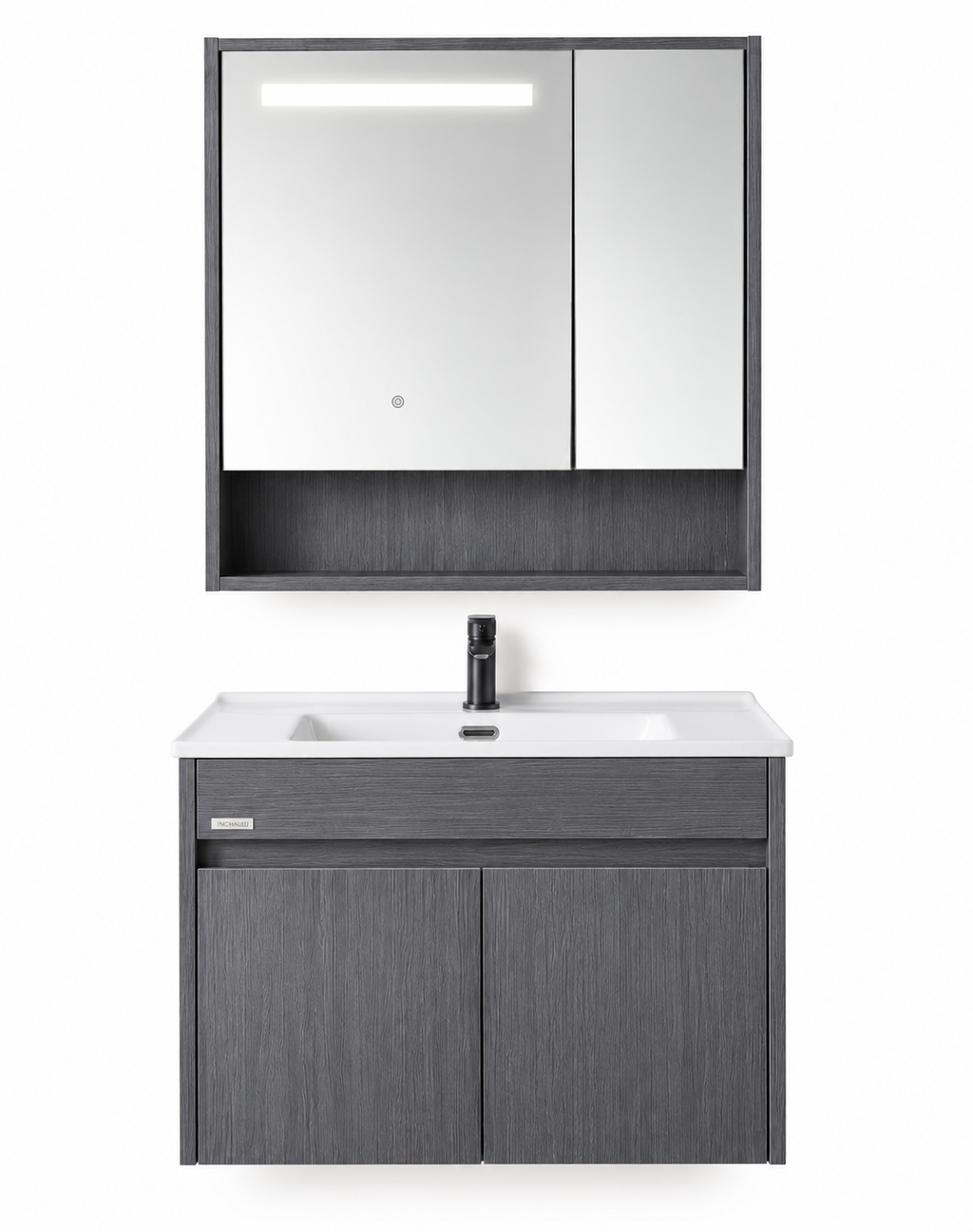 INCHAUD 800mm Slate Grey Vanity Set with Illuminated Mirror Cabinet