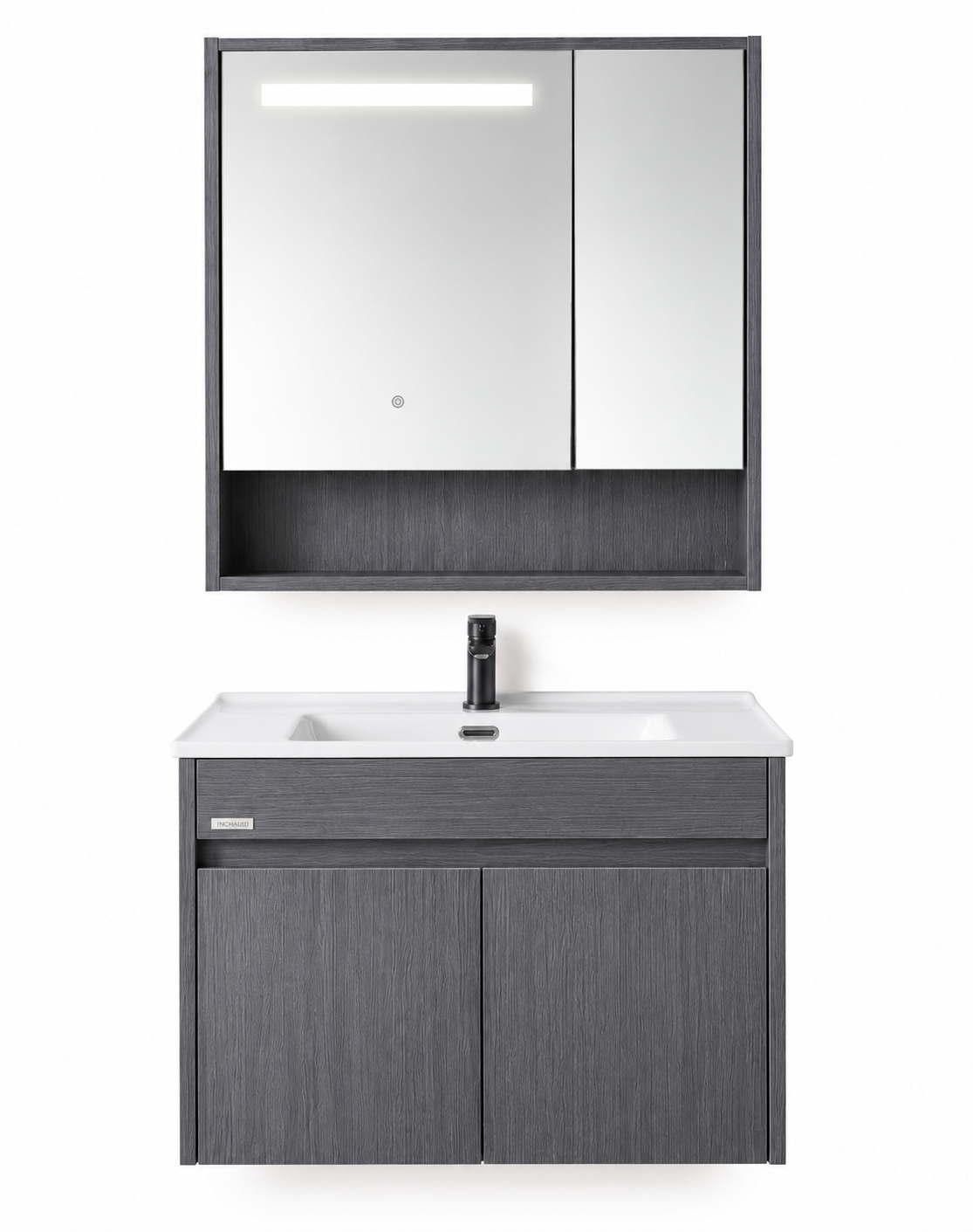 INCHAUD 800mm Slate Grey Vanity Set with Illuminated Mirror Cabinet