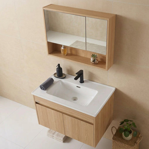 INCHAUD 800mm Scandinavian Oak Vanity Set with Illuminated Mirror Cabinet