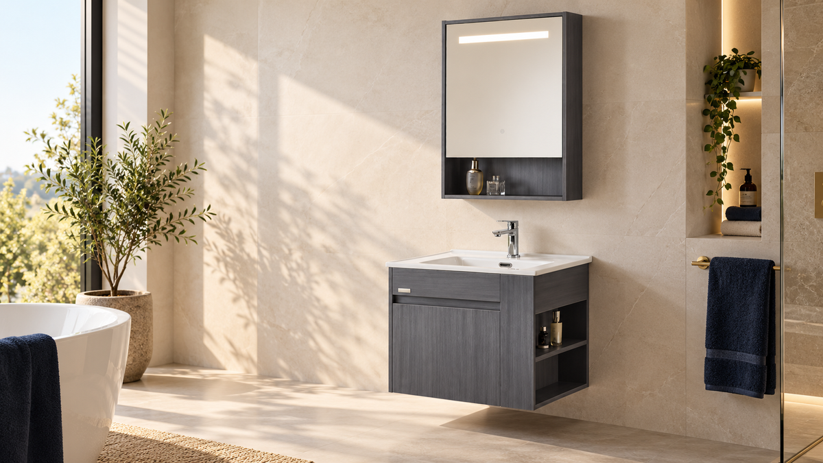 INCHAUD 600mm Slate Grey Vanity Set with Illuminated Mirror Cabinet