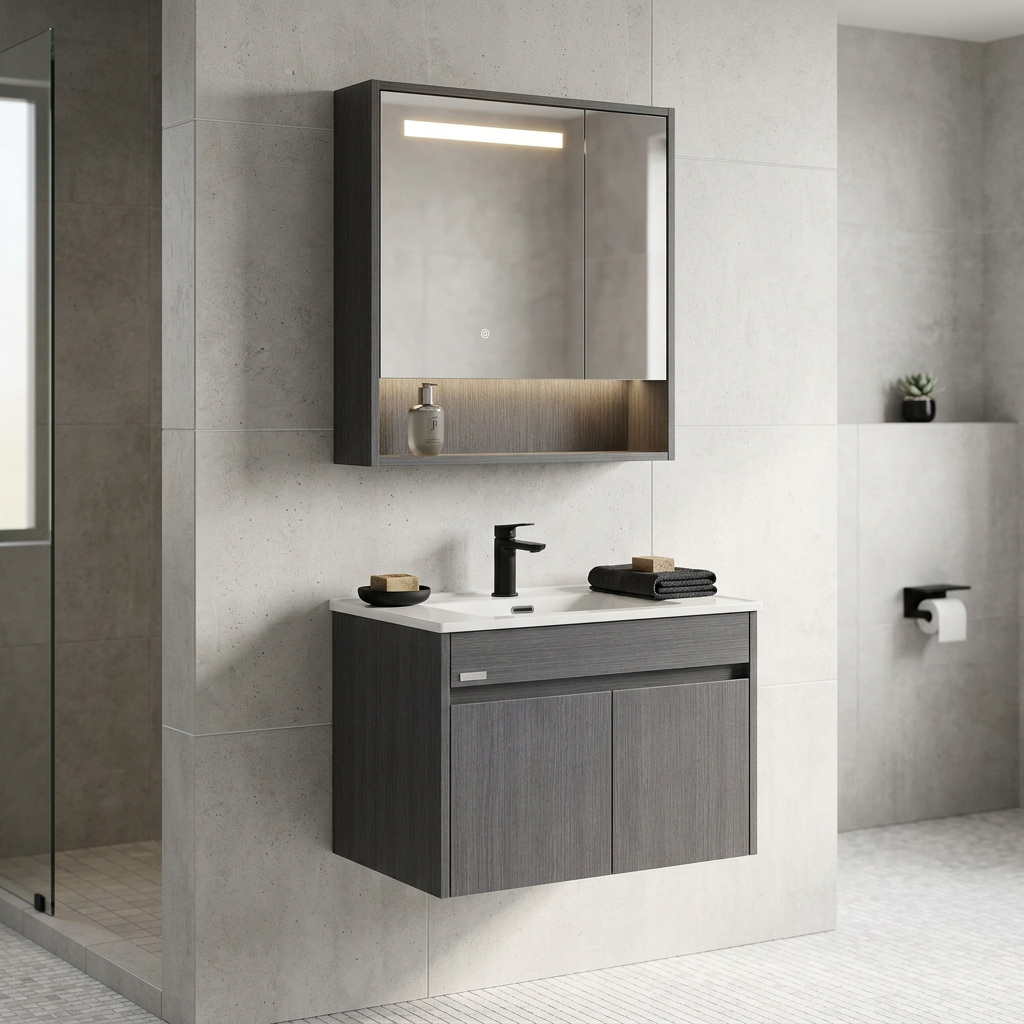 INCHAUD 800mm Slate Grey Vanity Set with Illuminated Mirror Cabinet