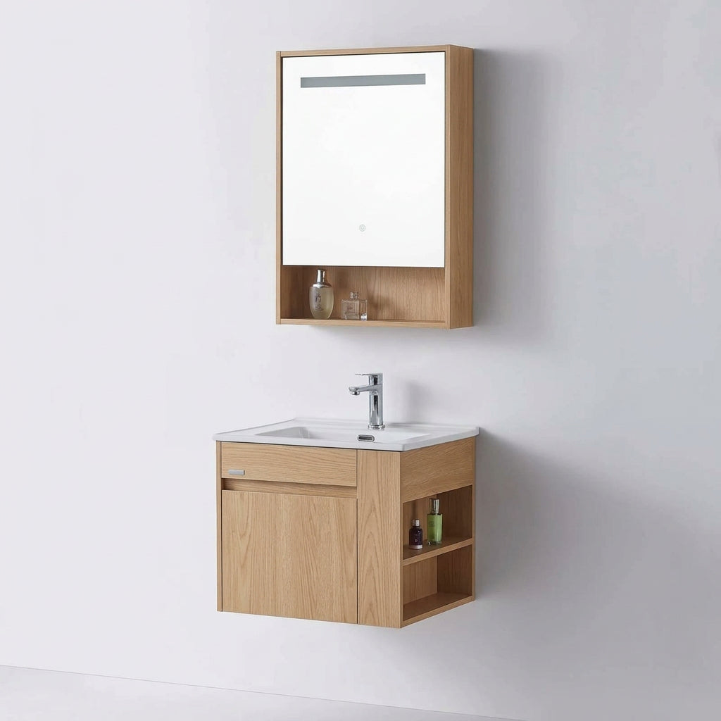 INCHAUD 600mm Scandinavian Oak Vanity Set with Illuminated Mirror Cabinet