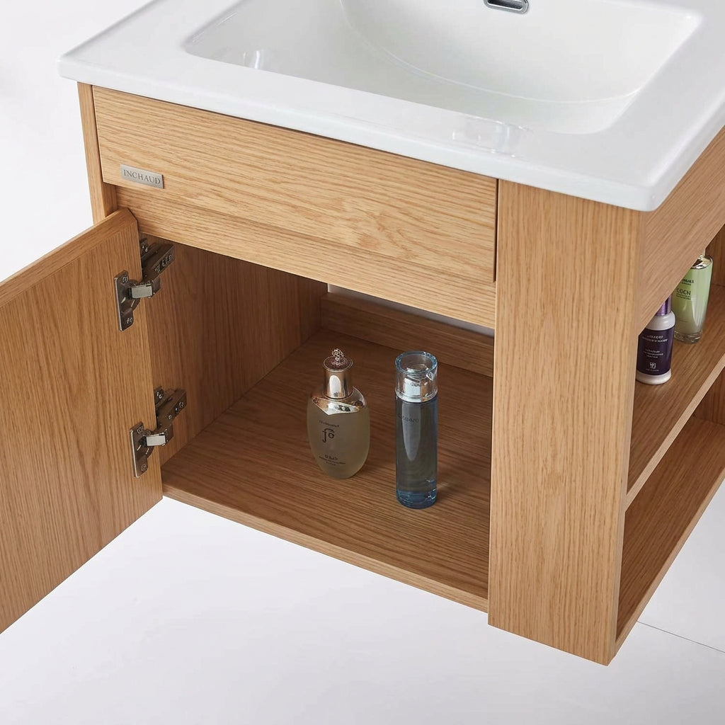 INCHAUD 600mm Scandinavian Oak Vanity Set with Illuminated Mirror Cabinet