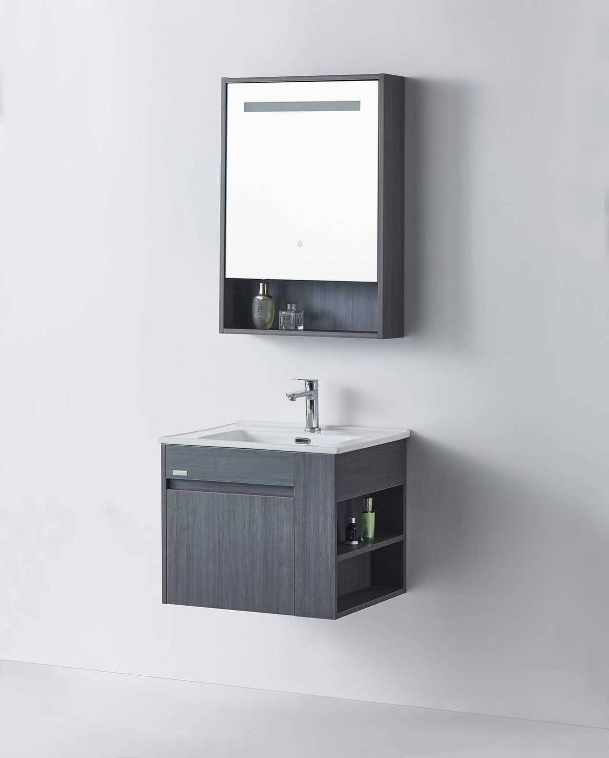 INCHAUD 600mm Slate Grey Vanity Set with Illuminated Mirror Cabinet